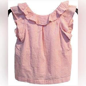 Crewcuts Girls Seersucker Top Pink White Ruffle Sleeveless Size 6 7 Summer